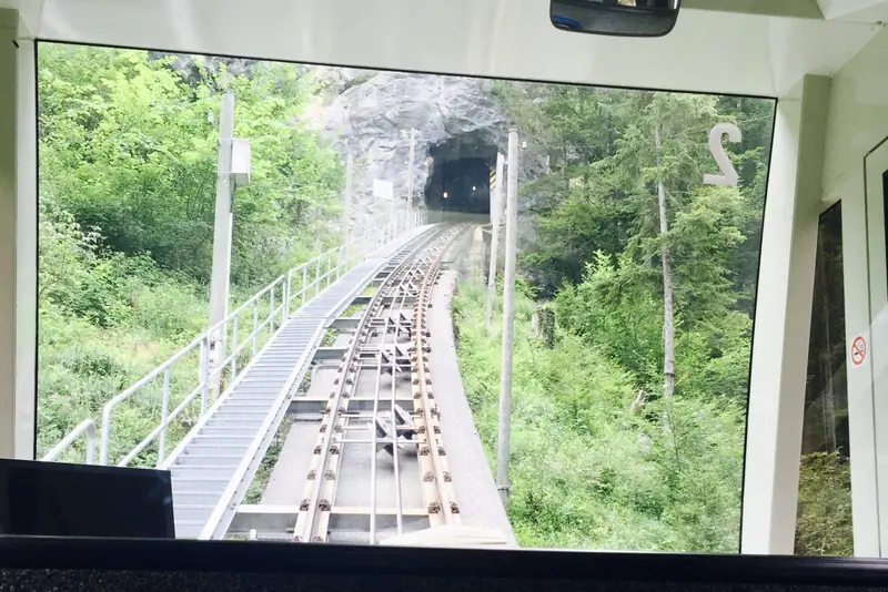 From the funicular: the track ahead and a tunnel
